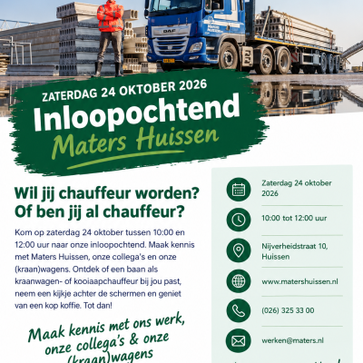 24 oktober: Inloopochtend bij Maters Huissen